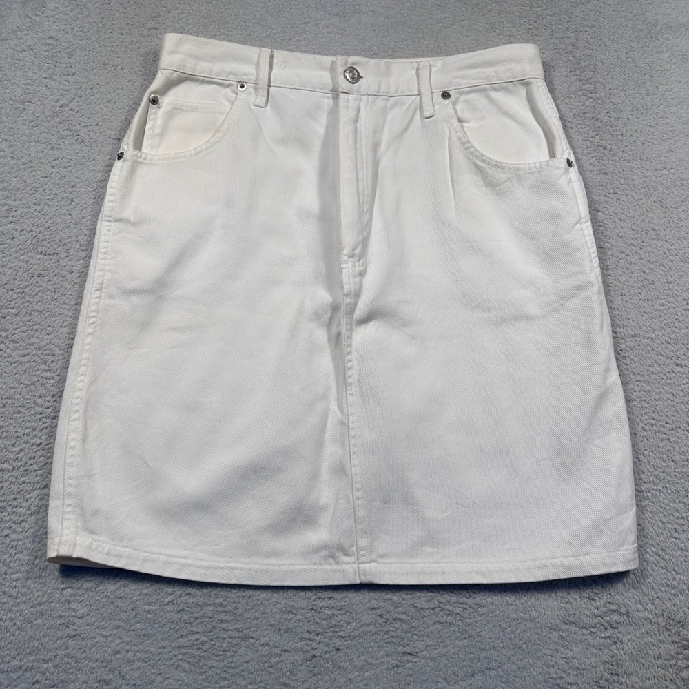 Vintage Forenza White Denim Skirt Mini A-Line Casual Cotton Size 12